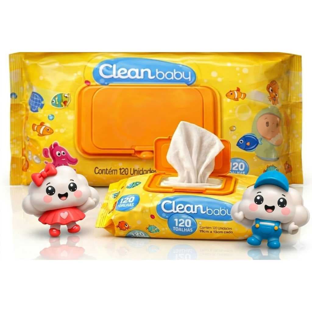 kit 6 Lenços/Toalhas Umedecidas Clean Baby/720 Unidades Extrato Aloe Vera Infantil/Bebe