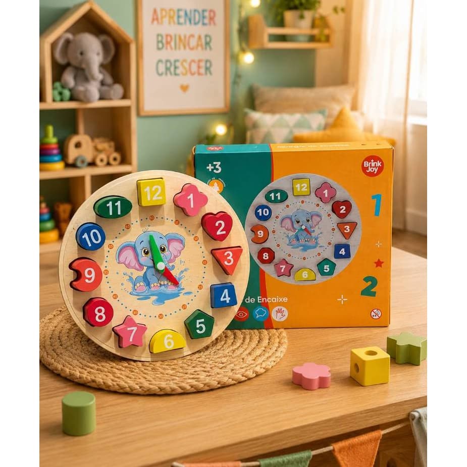 Brinquedo Relógio Educativo Infantil de Encaixe Formas Geométricas Brinquedo Didático