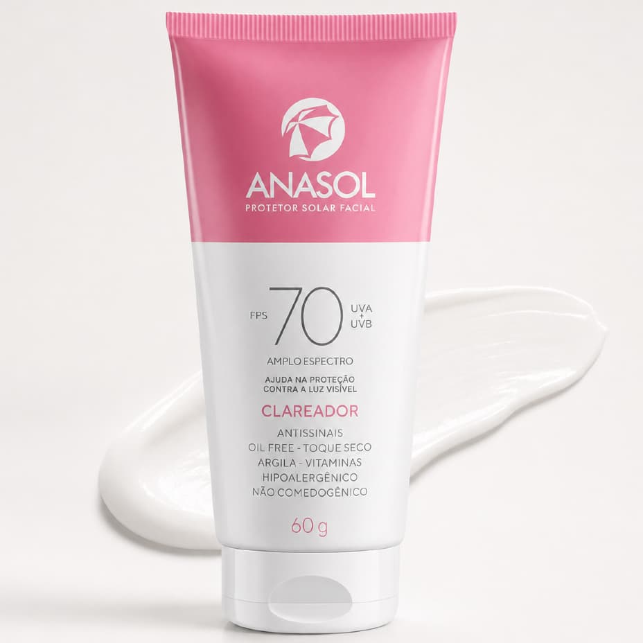Protetor Solar Facial Anasol Clareador FPS 70 UVA Vegano Proteção Rosto Manchas