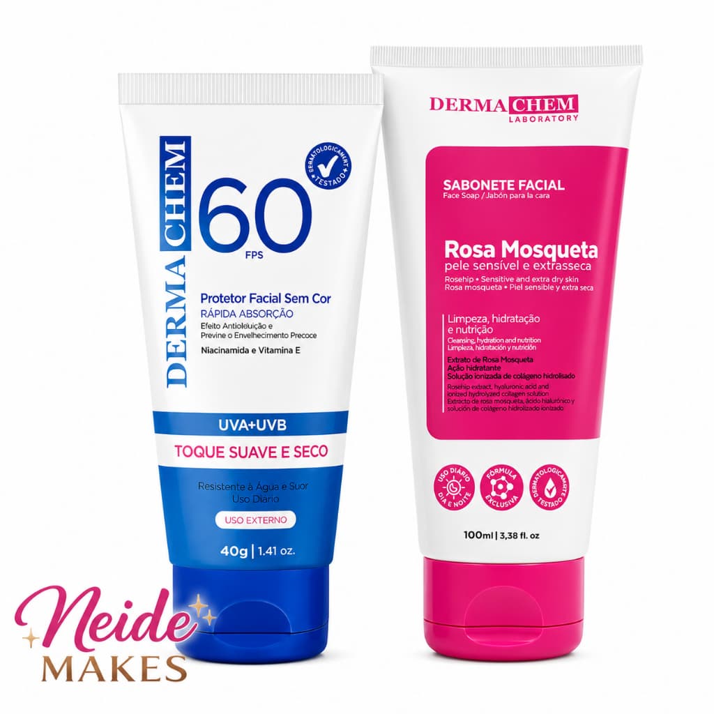 DERMACHEM - PROTETOR SOLAR ROSTO FPS 60 E SABONETE ROSA MOSQUETA