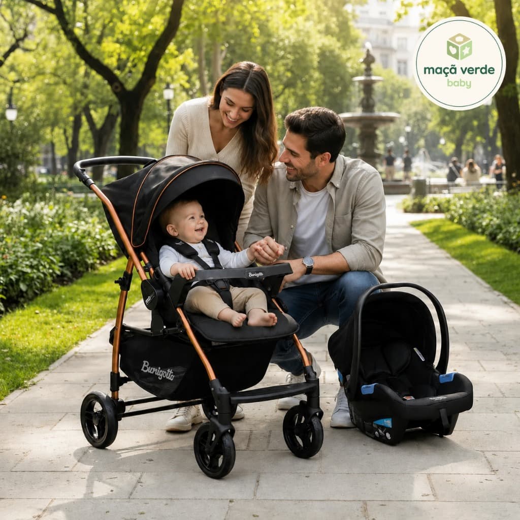 Carrinho de Bebe Burigotto Travel System Rio K 22 Preto Cobre