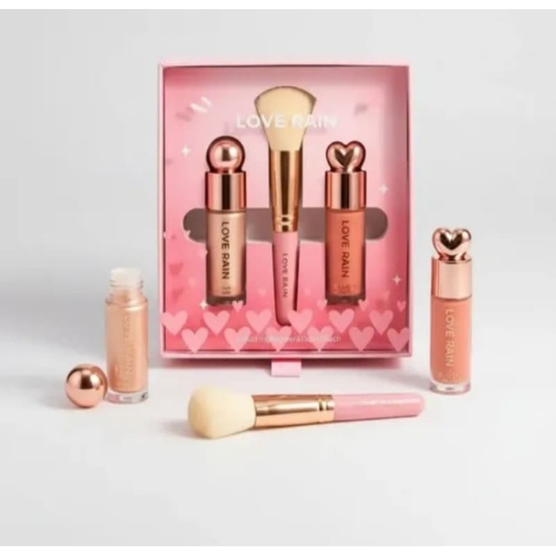 kit base liquida love rain - 3 items kit maquiagem estojo