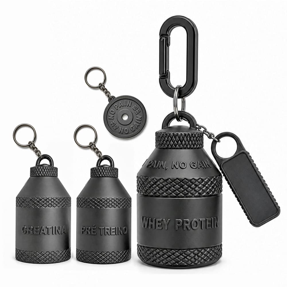 Porta Suplemento Chaveiro Whey Proteina Creatina Pré Treino + Brindes