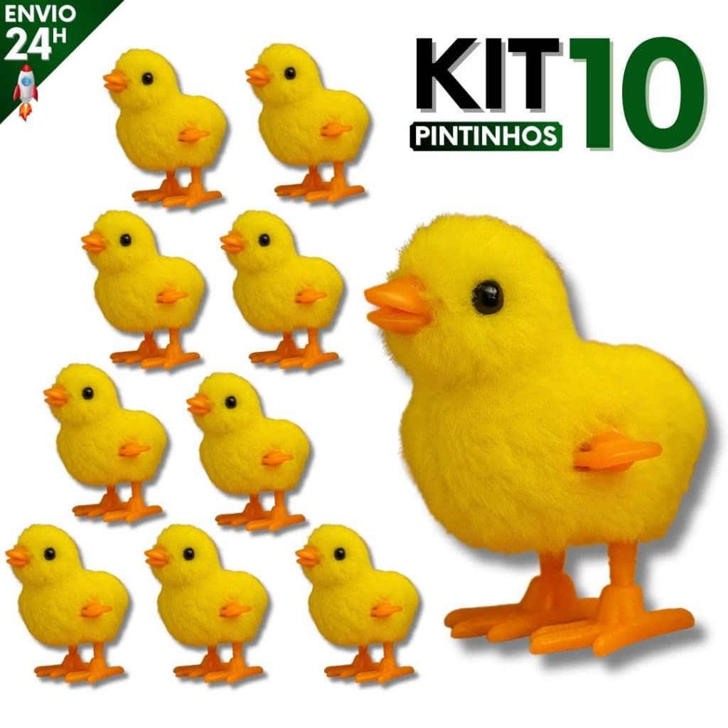 Kit 10 Pintinho Amarelinho de Pelúcia com Corda Brinquedo Educativo Infantil