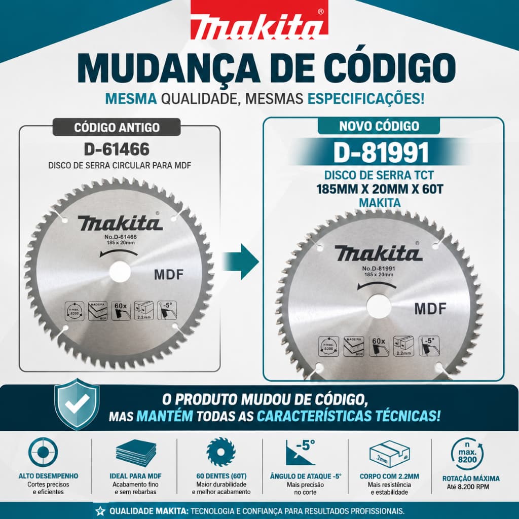 Disco De Serra Circular Para Mdf Makita D-61466 (D-81991)