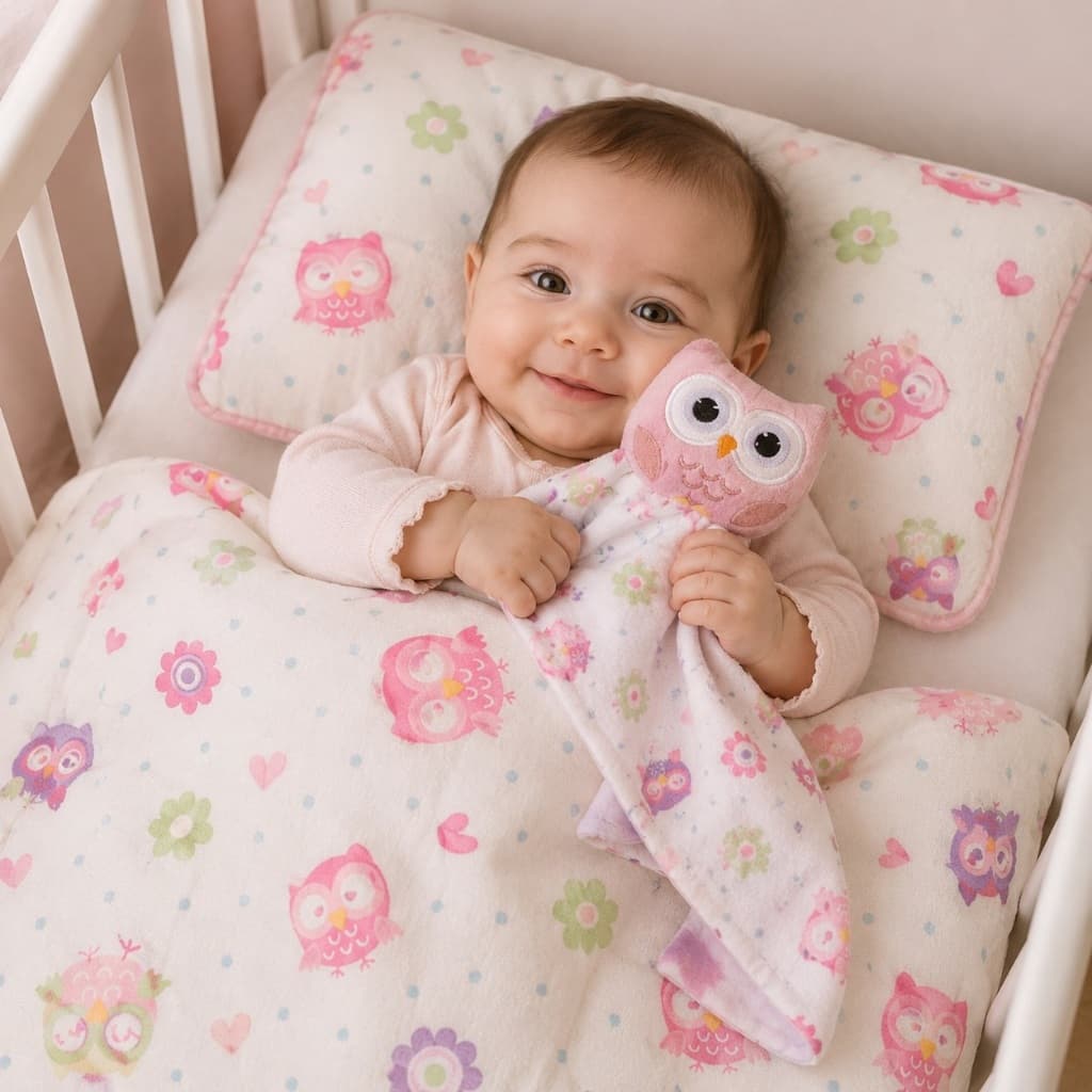KIT MANTA MANTINHA COBERTOR SOFT NANINHA 02 PC COM TEMA DE CORUJA ROSA ENXOVAL DE BEBE ROUPA DE BEBE