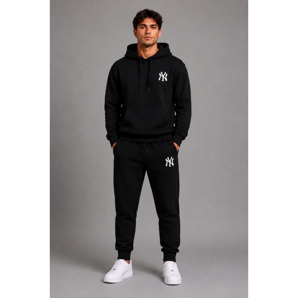 Conjunto Kit Moletom Preto Blusa de Frio  + Calça Moletom de Punho Masculino New York Preto
