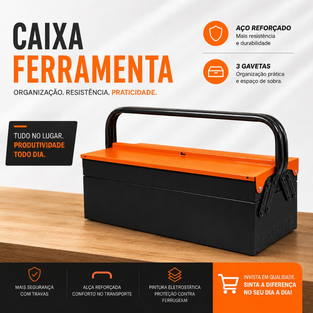Caixa Ferramentas Metal Caixa de Ferramenta Sanfonada Profissional Caixa 3 Gavetas Caixa Grande