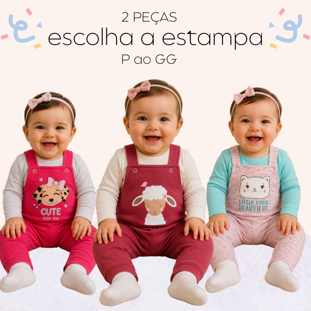 Roupa de Bebê Menina Kit Conjunto Jardineira Bebê 2 Peças Body Manga Longa Infantil