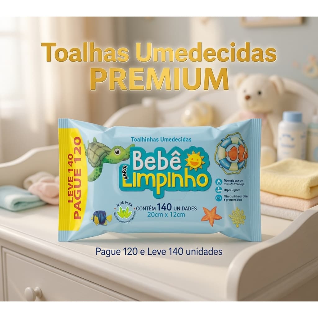 Lenço Toalha Umedecida Bebê Limpinho 140 Unidades Envio imediato