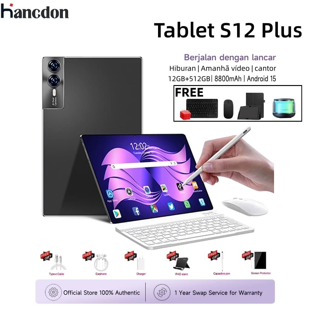 【Promoção por tempo limitado】Galaxy  Tablet Pc Mil S12 Plus Android 15 512GB Memória 16GB Ram 12.8 Polegadas Tablet Pc