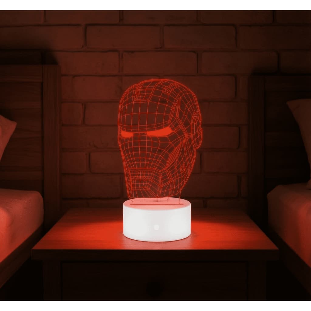 Luminária Led 3D Abajur | Homem de Ferro Capacete Presente Criativo Decoração Multicores