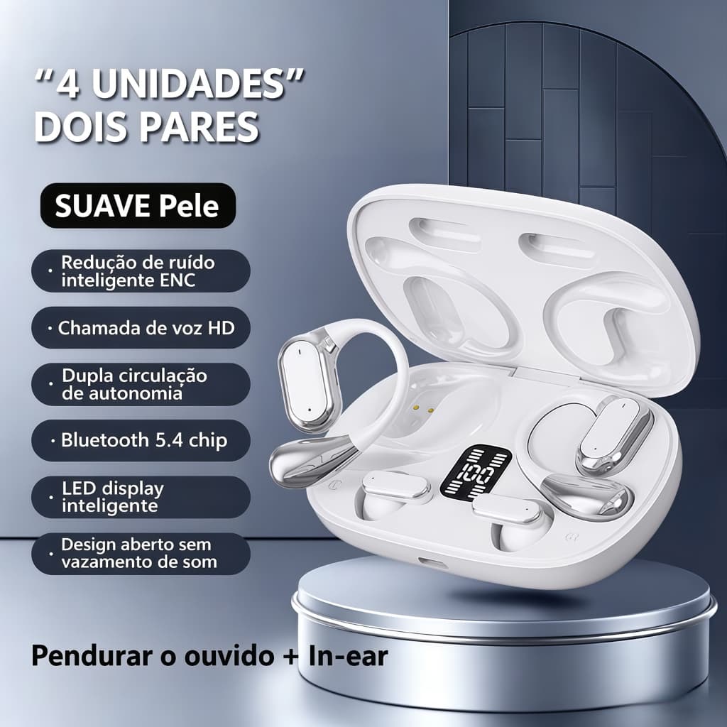 Fone de Ouvido Clip OWS Bluetooth 5.3 Sem Fio Buds fone esporte- Anti-toque Acidental, Confortável para Uso Prolonga B6