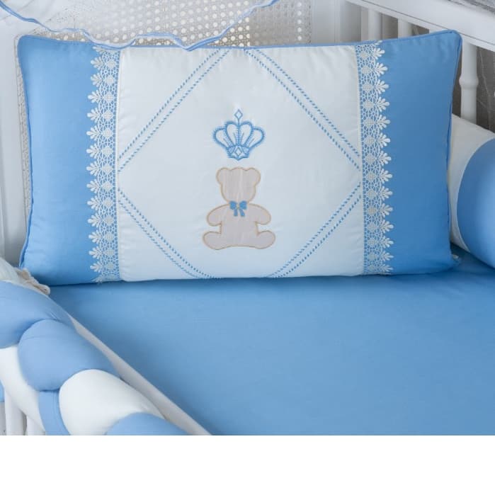 KIT ENXOVAL PARA BERÇO BEBÊ 9 PEÇAS URSO ENCANTADO AZUL - 1 LATERAL DE TRANÇA -ENTREGA RÁPIDA MENINO