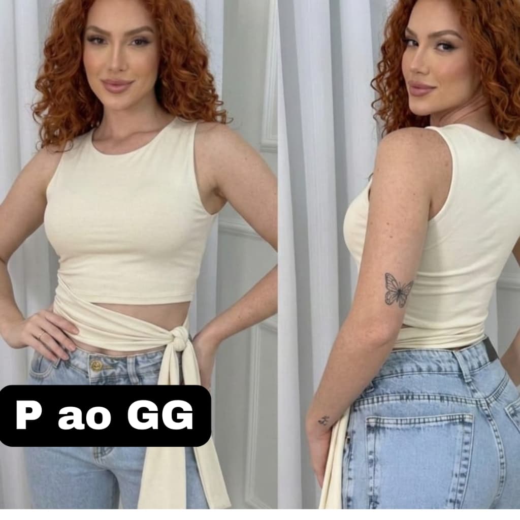 Blusa Cropped Feminino Suplex Forro Duplo Laço Lateral Com Amarração Básica Sem manga Fitnes basica top moda blogueira