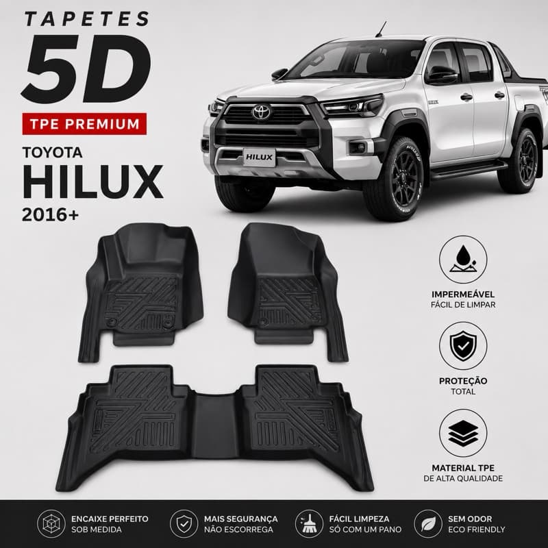 Tapete Bandeja Automotivo TPE 5D Sob Medida HILUX REVO – Resistente, Lavável e Antiderrapante ✨