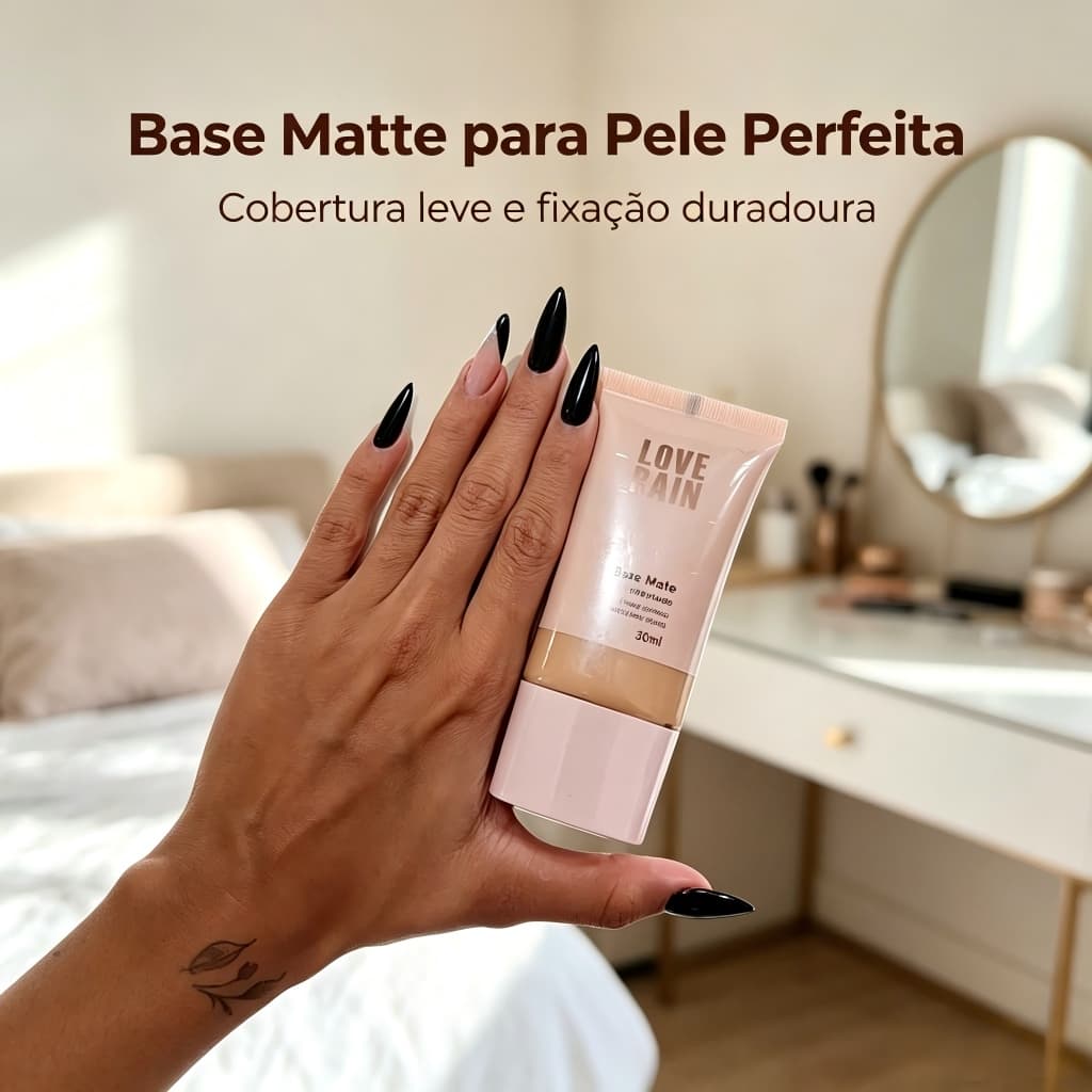 Base Líquida Matte Love Rain 30ml com Alta Cobertura para Imperfeições LR-2001