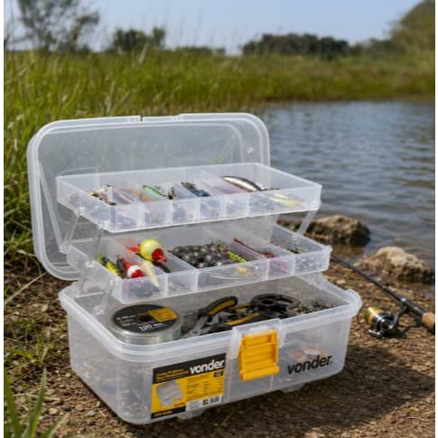 Caixa plástica para ferramentas, pesca, ferramenta, artesanato, com 2 bandejas, CPV 0350, VONDER