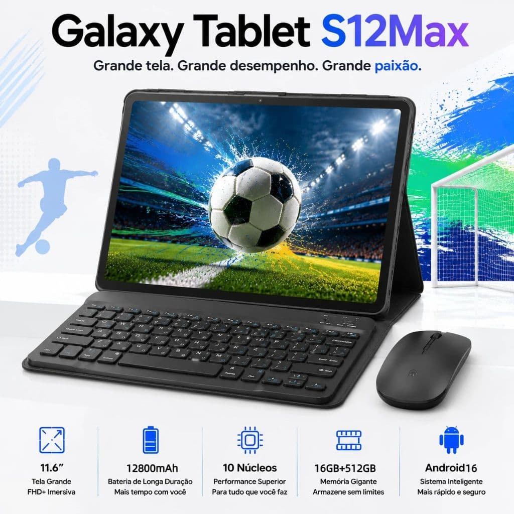 Pad Galaxy S12 Max Combo with Keyboard and Mouse-11.6" inch 16GB+512GB Android 15 12800mAh Ideal for Studies and Games