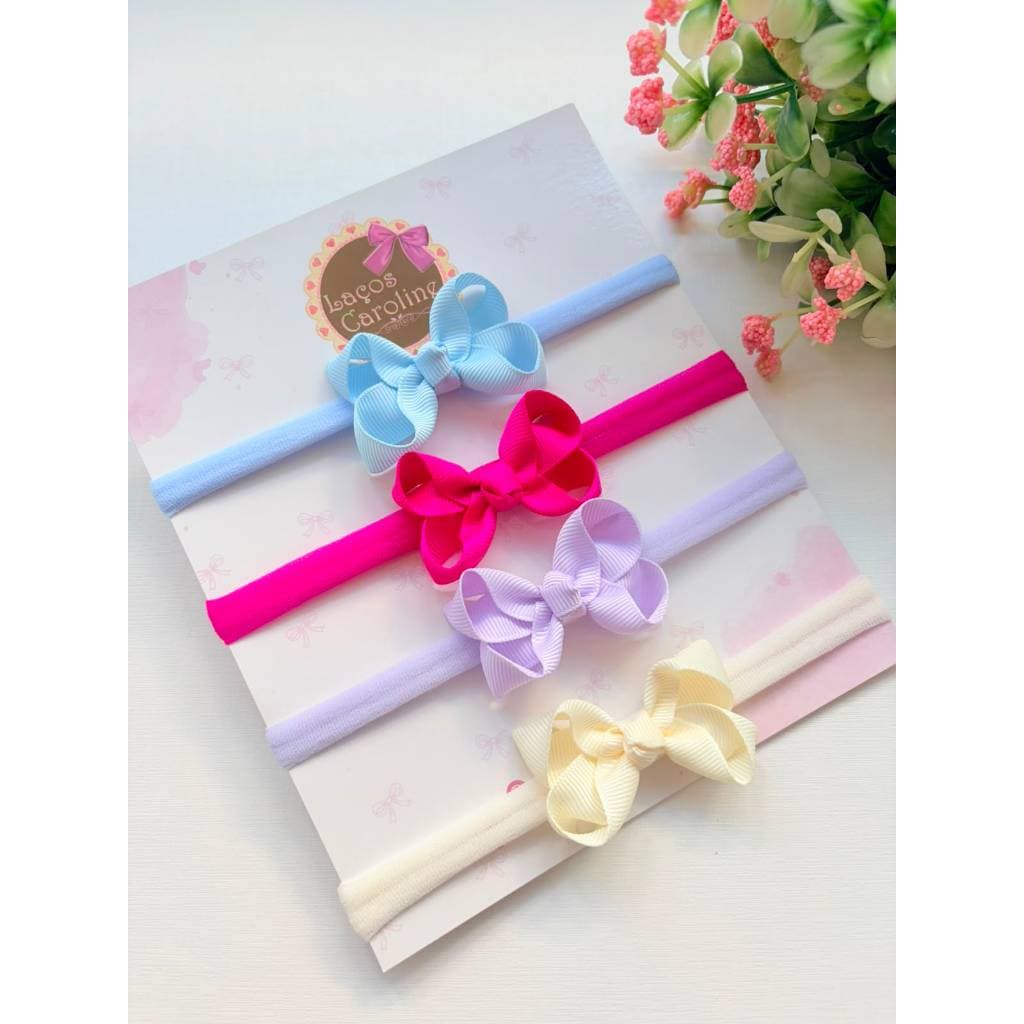Kit Faixinhas para Bebê Menina | Laços de Cabelo Infantil | Enxoval Bebê RN | 4 Peças