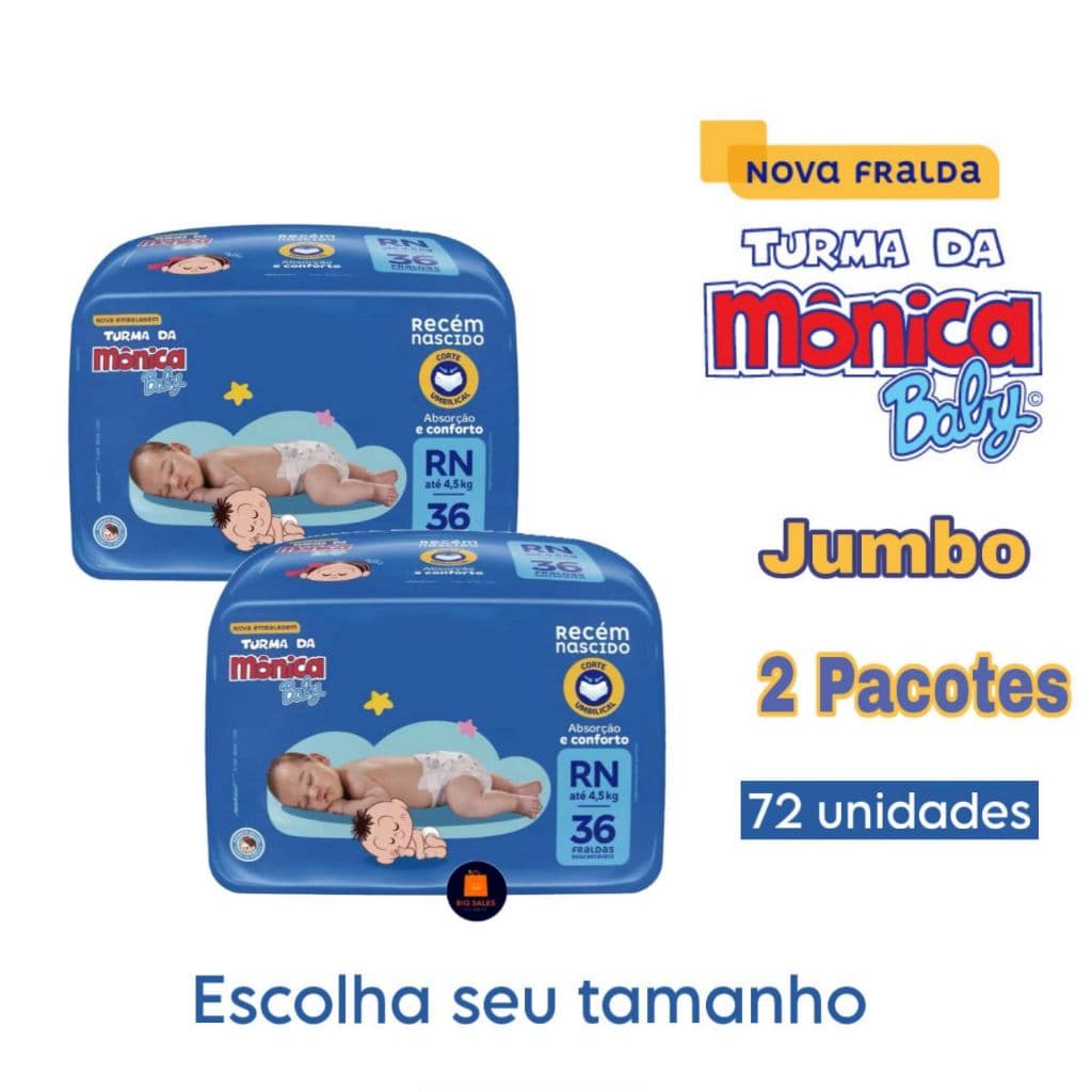 Kit Com 2 Pacotes de Fralda Turma Da Monica Baby Jumbo