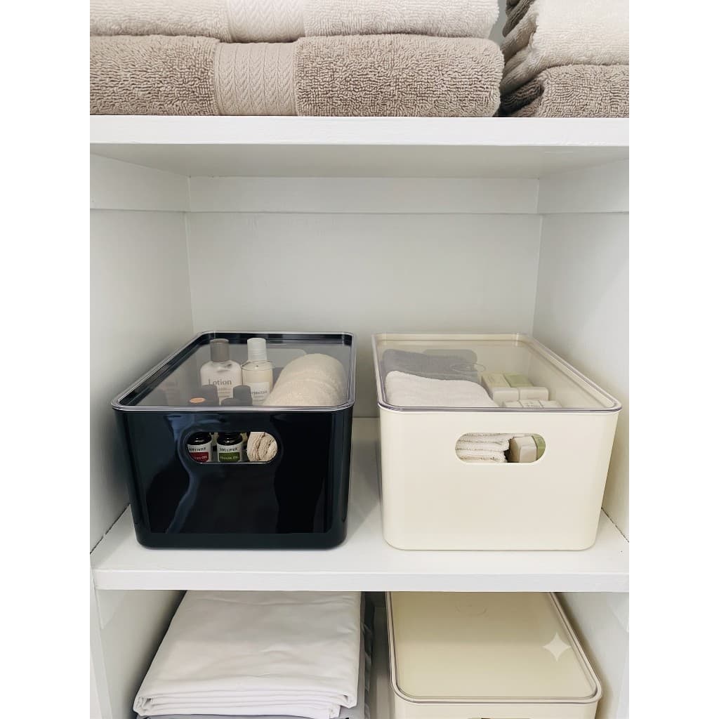 Organizador Multiuso Com Tampa Transparente Cesto Caixa Gaveta P/ Armário Guarda Roupa Banheiro Cozinha