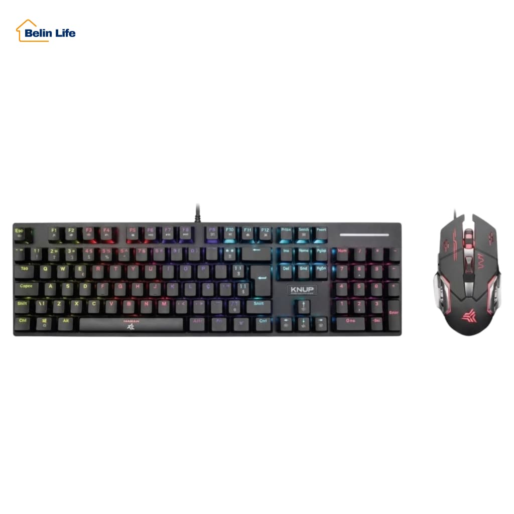 Kit Teclado Mecânico E Mouse Gamer Knup KP-TE131 Iluminação Rainbow 12 Cores