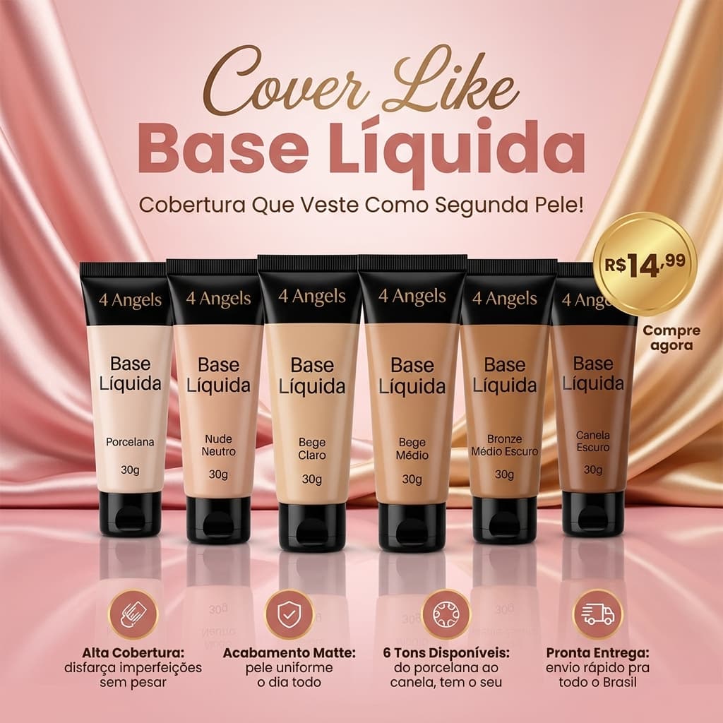 Base Líquida 4Angels Full Cover Matte Alta Cobertura 30ml Original
