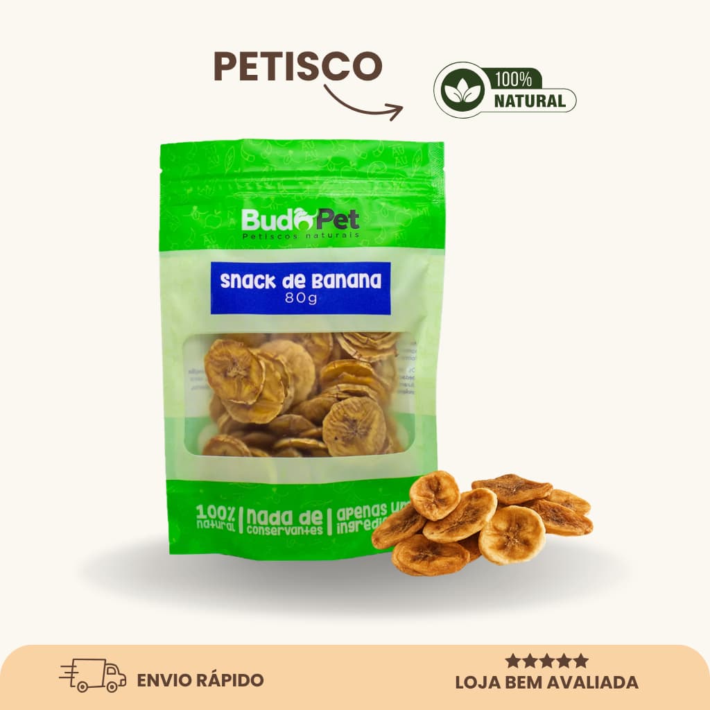 Snack de Banana 80g Petisco Natural para Cães Saudável Sem Conservantes – Budopet