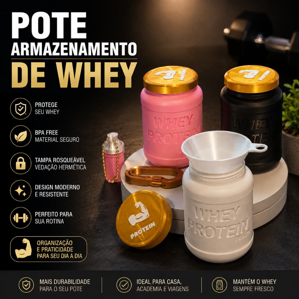Porta Suplemento Chaveiro Whey 50gPortátil Kit Academia Fitness Pré-Treino Proteína