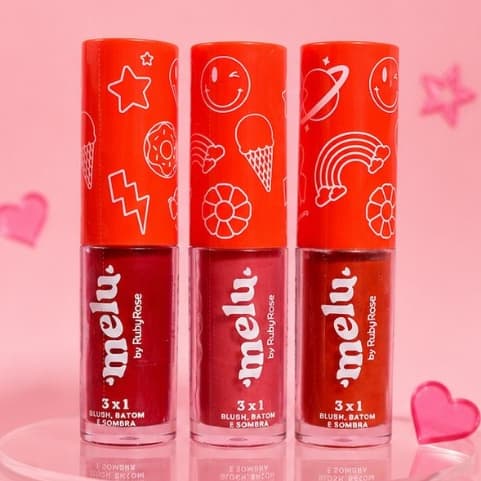 Batom Blush E Sombra 3 Em 1 Melu Ruby Rose Com Fórmula Líquida Matte E Duração De Até 8 Horas
