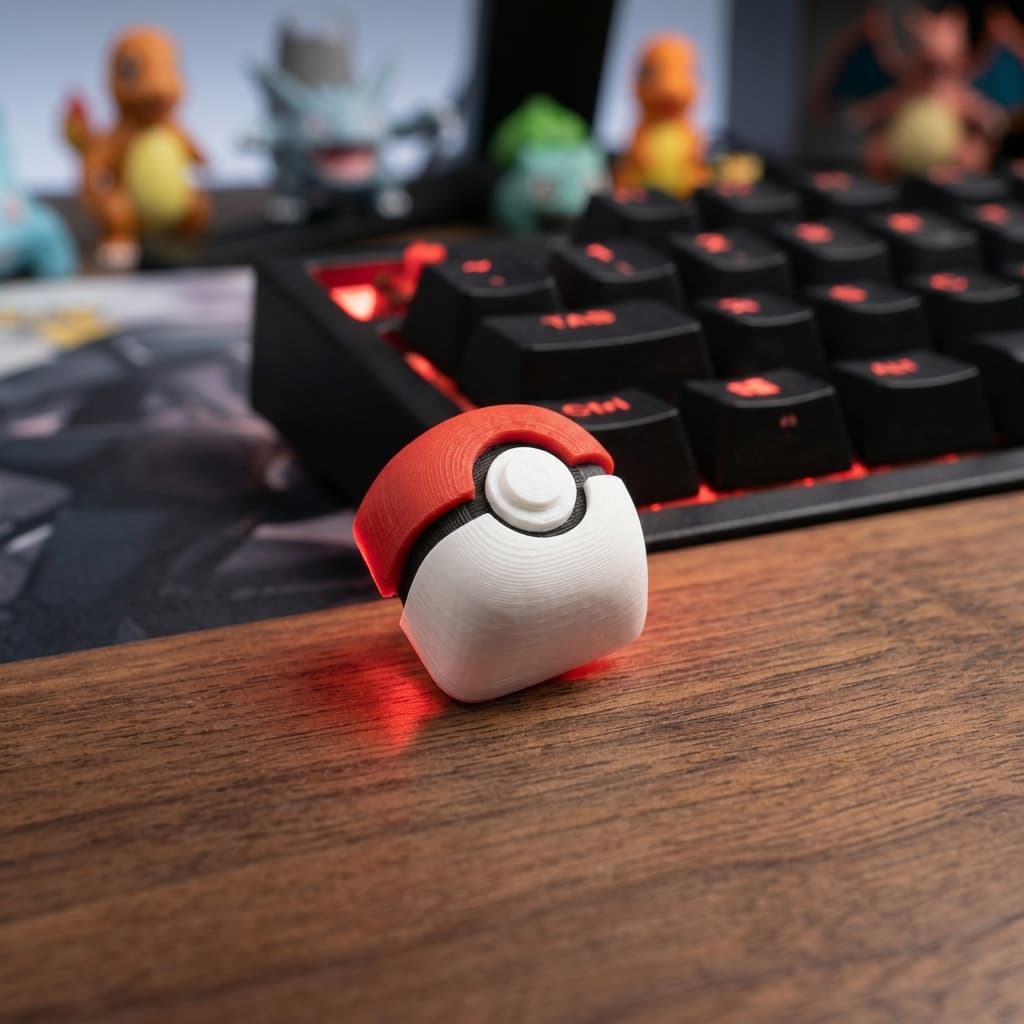 Keycap Pokébola Pokémon Custom para Teclado Gamer Mecânico Waves 3D - Compatível Cherry MX Outemu - Vermelha e Branca