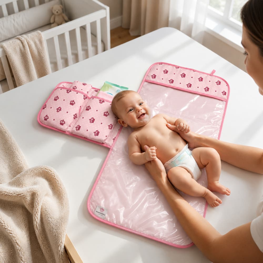 Trocador Portátil Bebê Impermeável Dobrável Com Bolso Enxoval Completo Varias Estampas