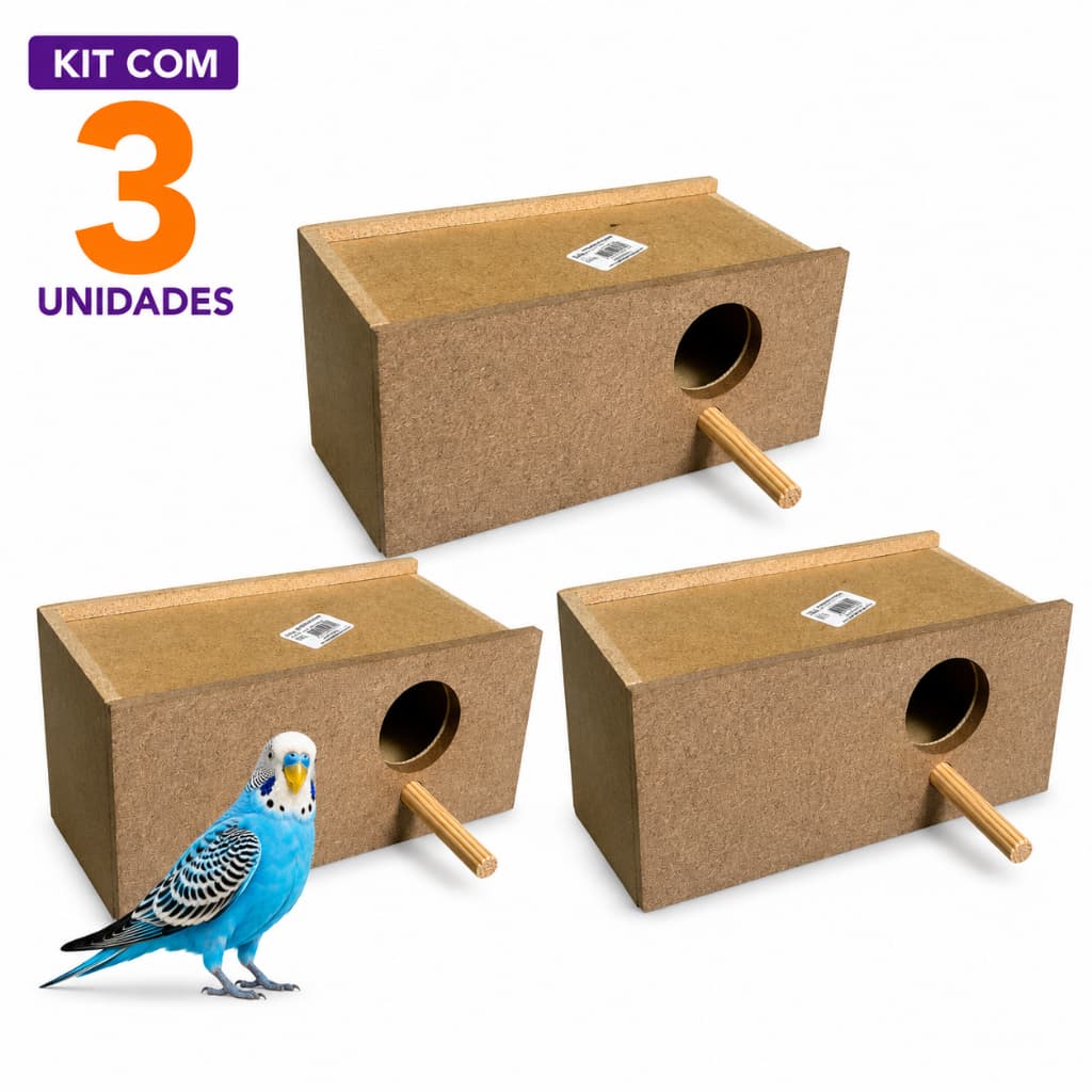 Ninho Casinha Para Periquito Passaros Aves Reprodução em Madeira MDF + Serragem
