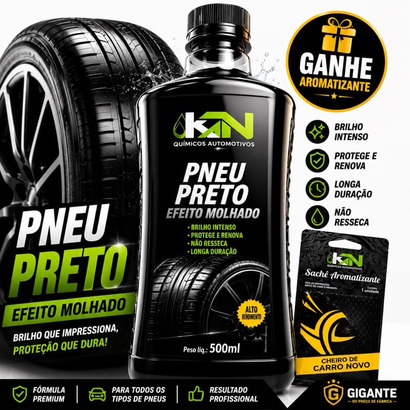 Pneu Pretinho 500ml + Cheirinho Carro Novo Aromatizante Kit Limpeza Automotiva