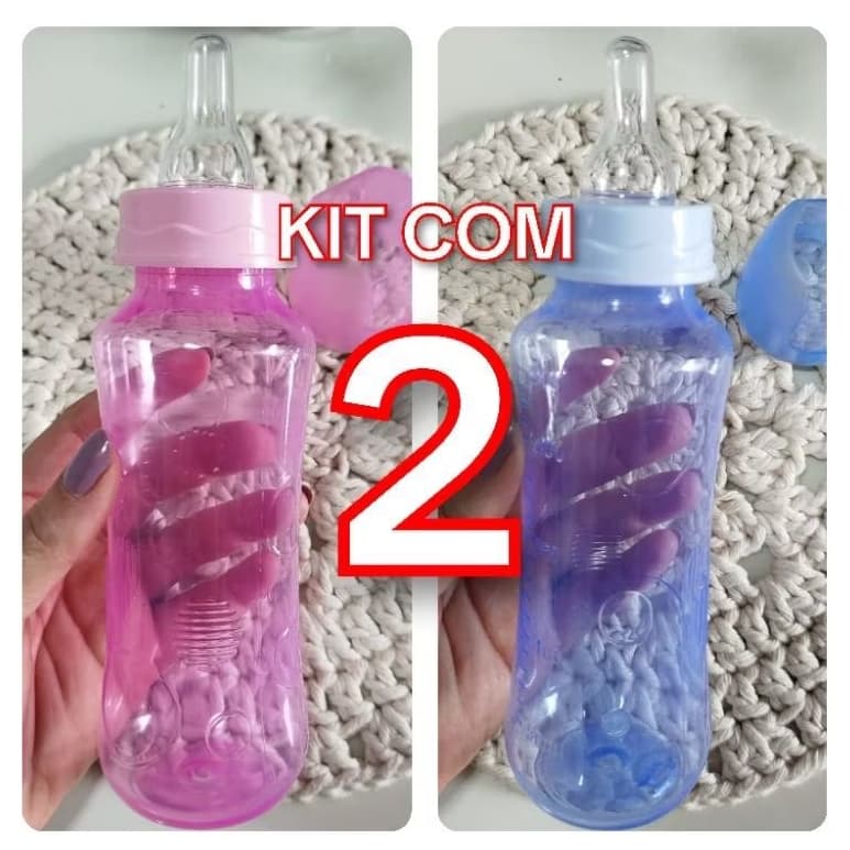 Kit com 2 Mamadeiras 240ml Bico Redondo para Criança