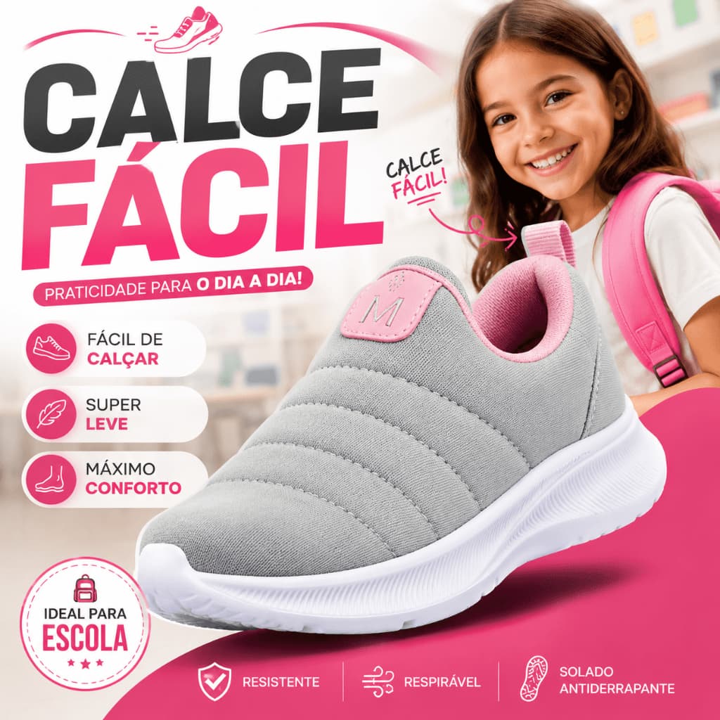 Tênis Infantil Menina Calce Fácil Menino Slip On Casual Confortável Escolar Passeio Calçado Infantil