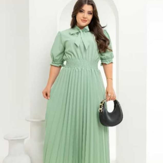 vestido grabata plisado de gola evangelico