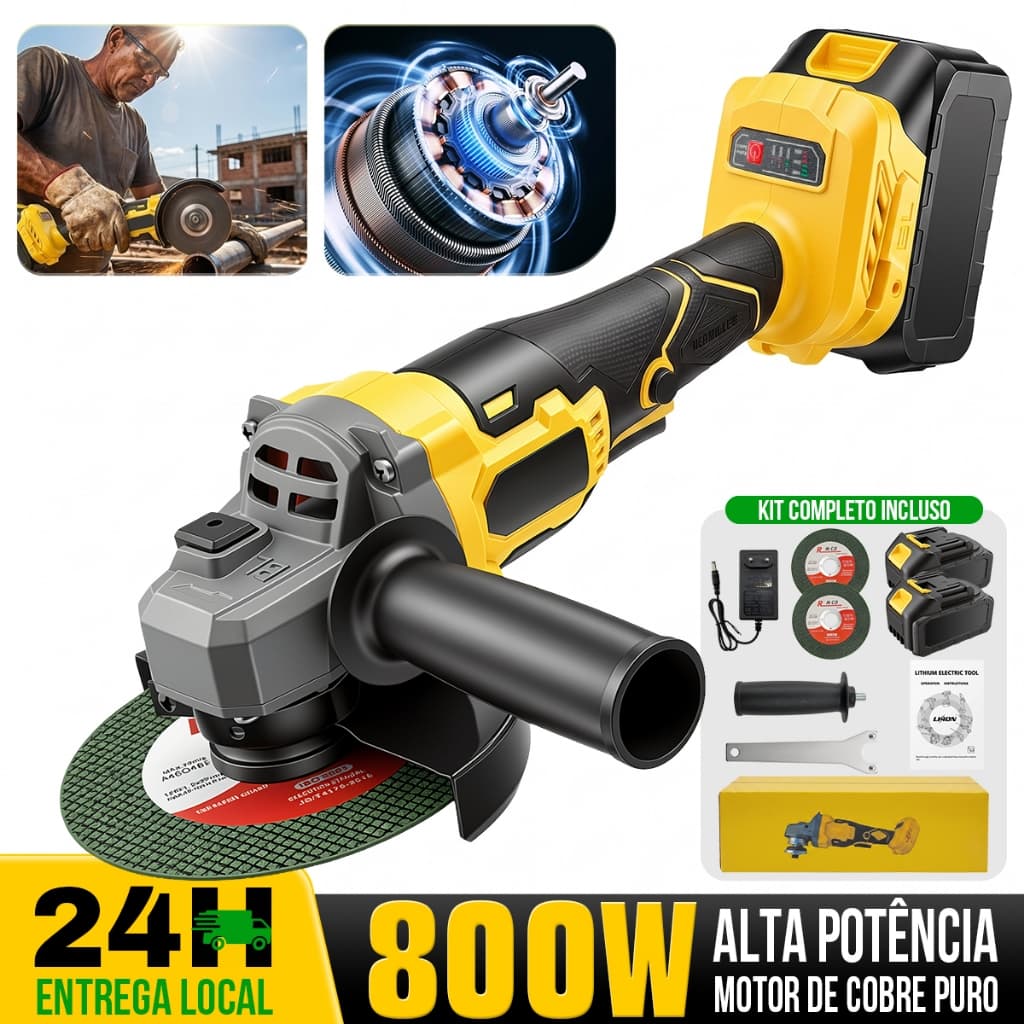 Esmerilhadeira Profissional 48V 125mm 5 Polegadas com 2 Baterias e Kit de Acessórios