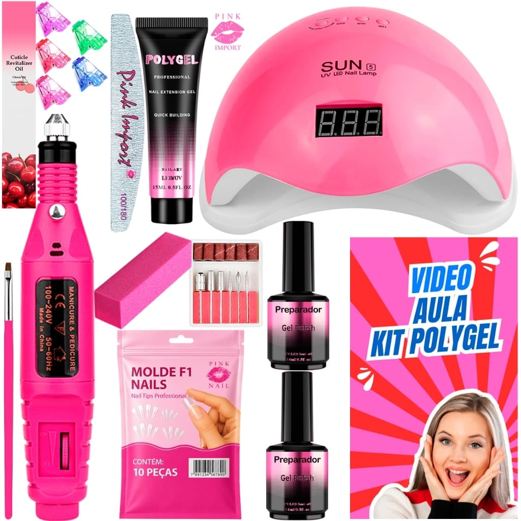 Kit de Unha Completo Polygel Cabine Sun Lixadeira Caneta