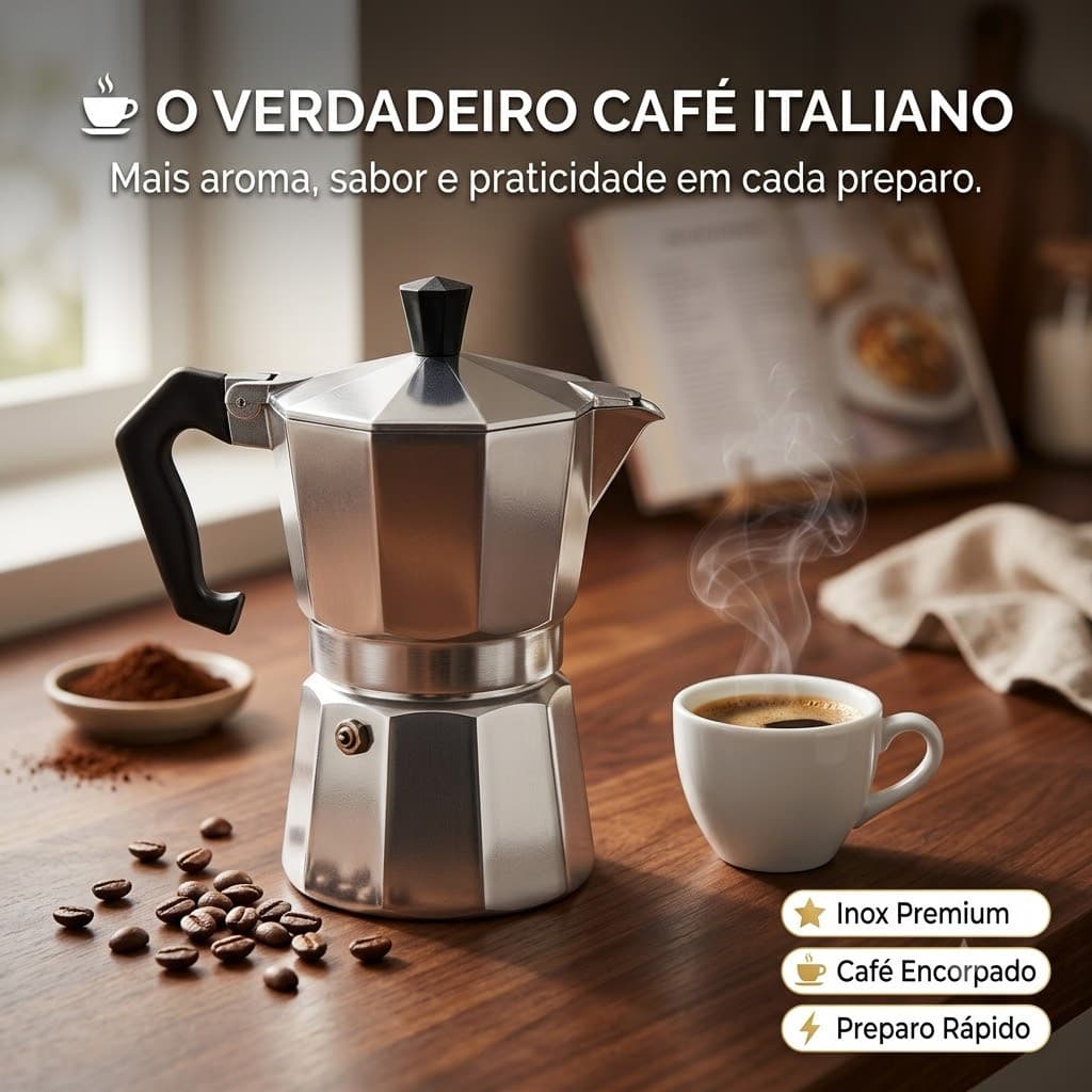 Cafeteira Italiana Inox 3 Xícaras Tipo Moka | Café Expresso para Fogão Rápida e Resistente
