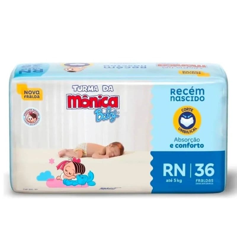 Fralda Descartável Turma da Mônica Baby Recém-Nascido RN Pacote 36 Unidades
