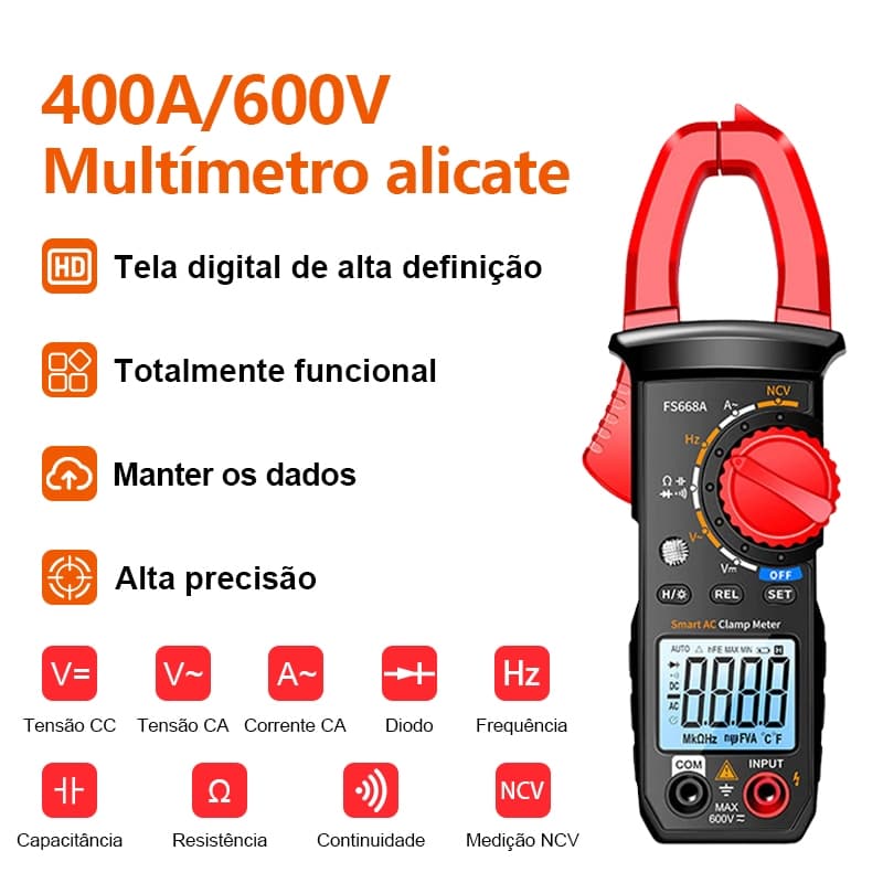 Kit Multimetro Digital Profissional 400A CC/CA Alicate Amperímetro De Alta Precisão