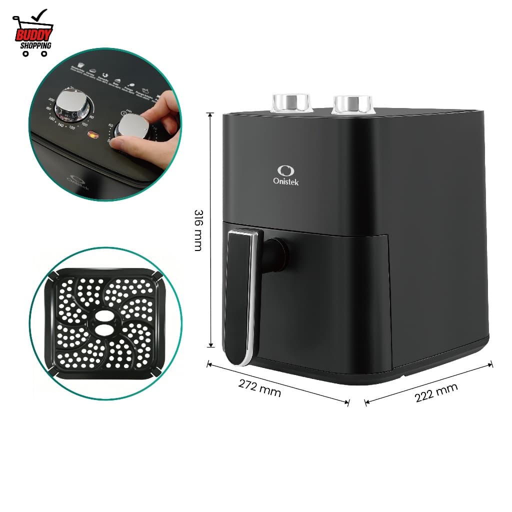 Fritadeira Eletrica Sem Oleo Air Fryer 3.5L 1200W Fritar Sem Oleo Timer 60 Min Antiaderente Preta