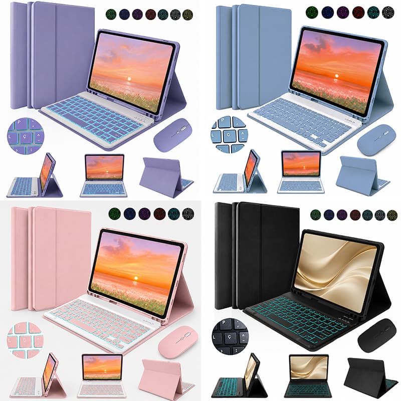 Capa com Magnético teclado ABNT2 luminosos para Xiaomi Redmi Pad SE /Pad 2 11"  e mouse Bluetooth sem fio e Porta Caneta