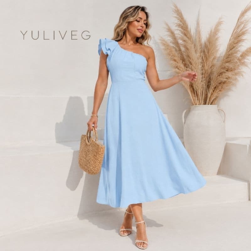 ..Vestido Luxo Elegante Com Manga Babado e Bolho Moda Feminina Tamanho Único 36-42 Confortável e Versátil...