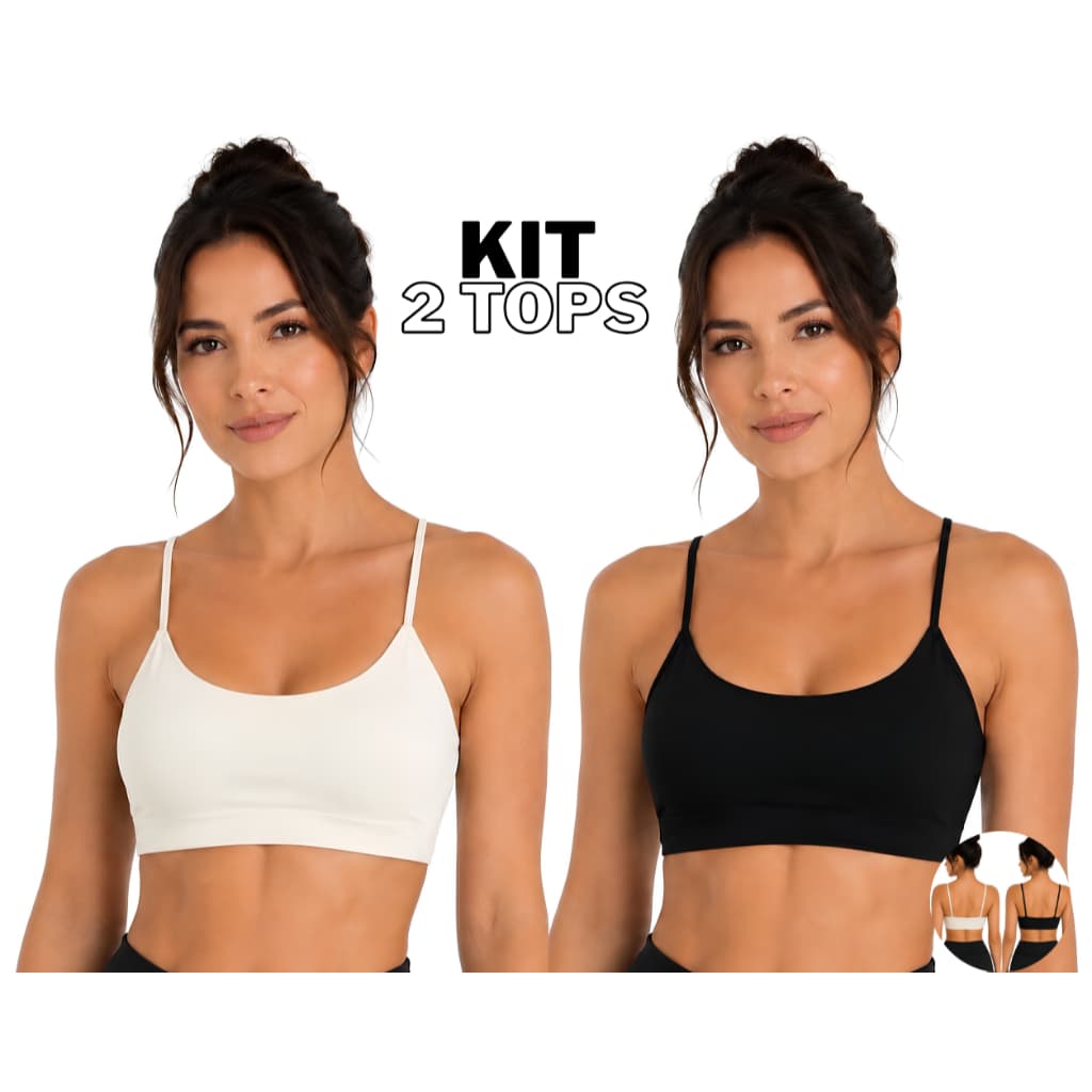 Kit 2 Top de Academia Fluity com Alcinha forro duplo e Proteção UV, Top Fitness Feminino para Treino, Musculação.