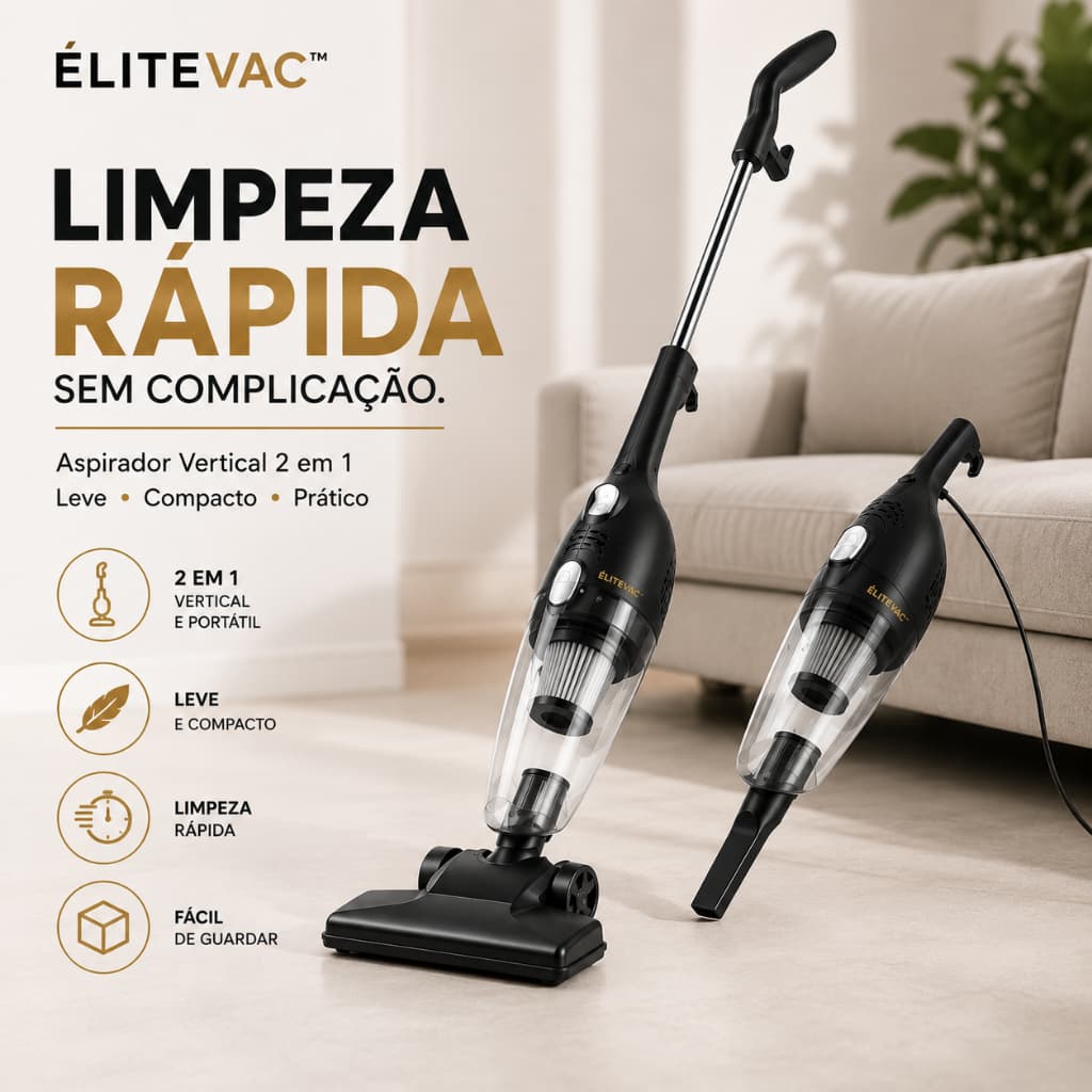 Aspirador De Pó Portátil Vertical 2 Em 1 Com Cabo Potente Compacto 110VAspirador de Pó Vertical 2 em 1 Portátil 110V com
