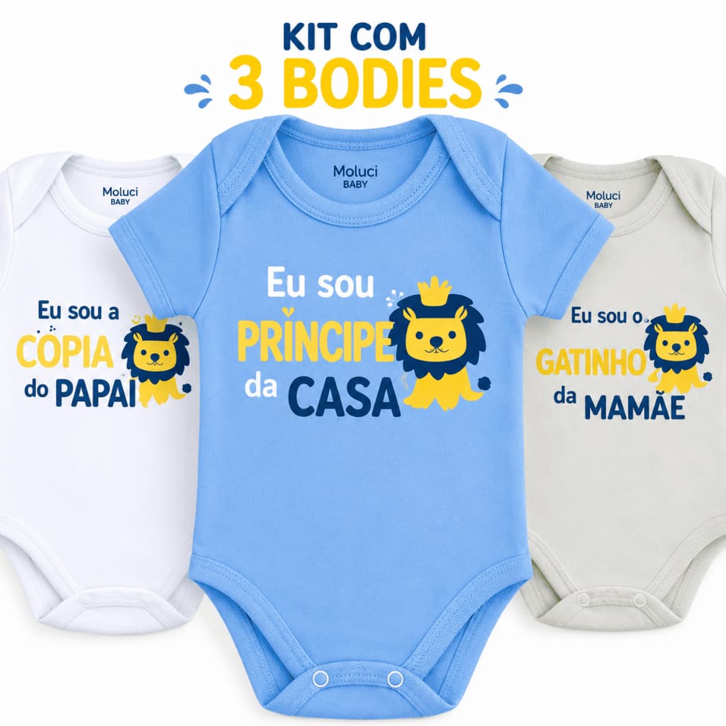 Kit 3 Body Bebê Menino Frases Divertidas Temático Verão 100% Algodão Roupa Bebê Enxoval RN P M G