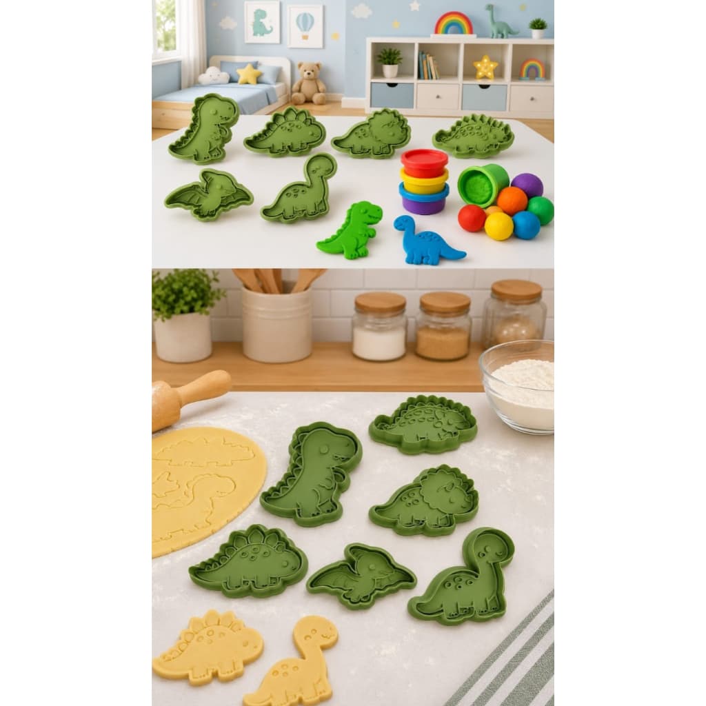 Kit 6 Cortadores Impressão 3D Dinossauros para Massinha de Modelar e Biscoito Criativa Kawaii